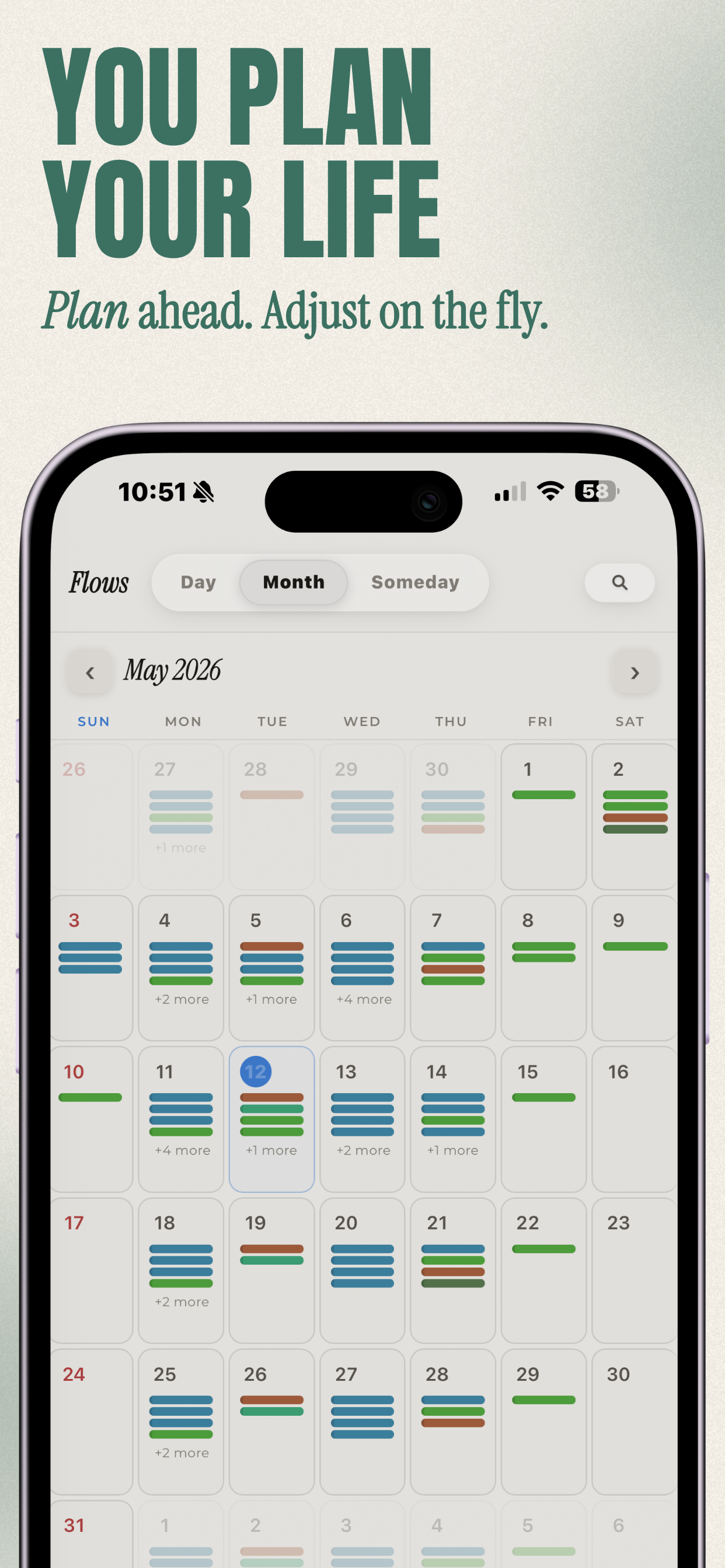 Plan Your Life — Month view with color-coded tasks