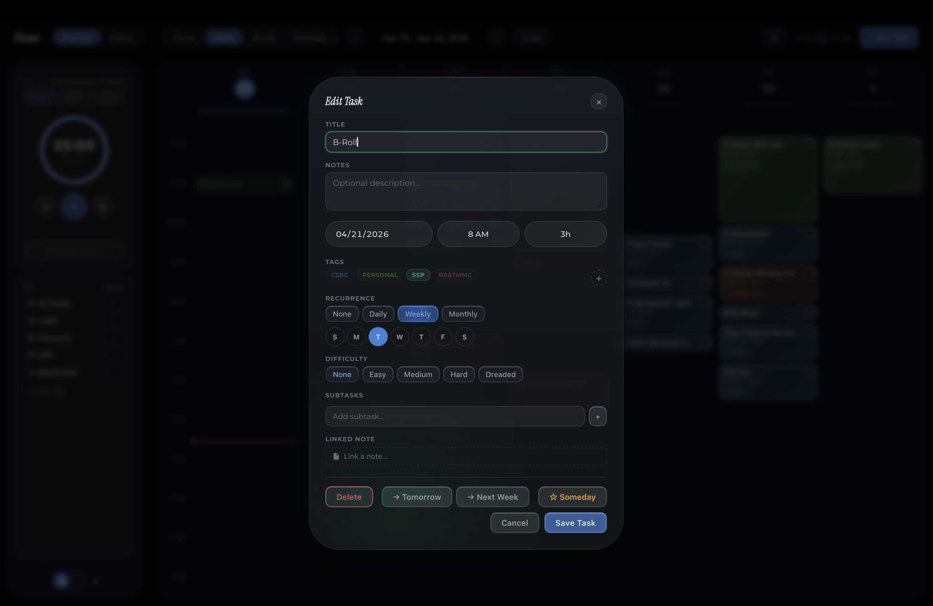 Smart auto-scheduling view with difficulty-aware task placement