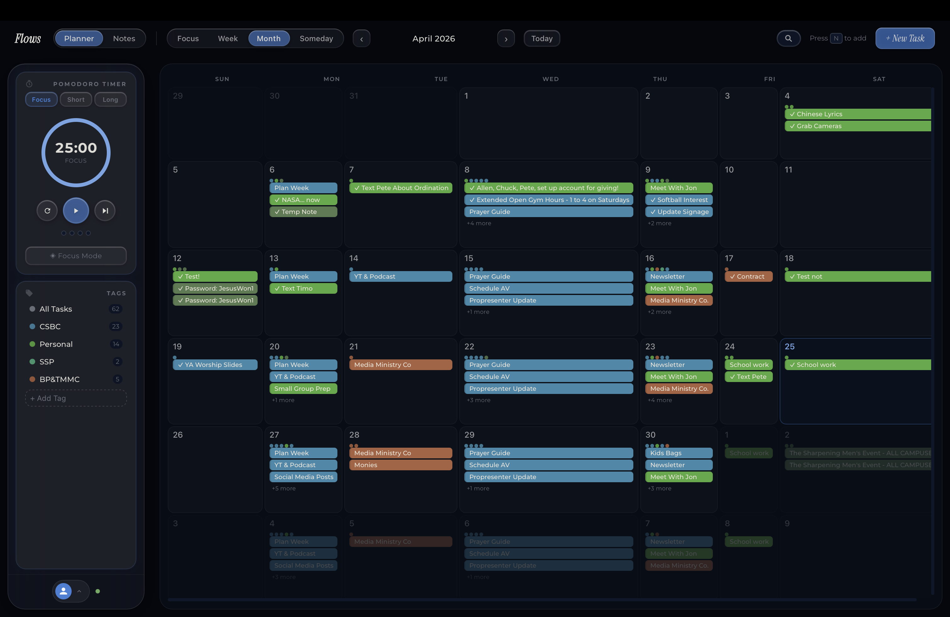 Day, week, month, and Someday planner views